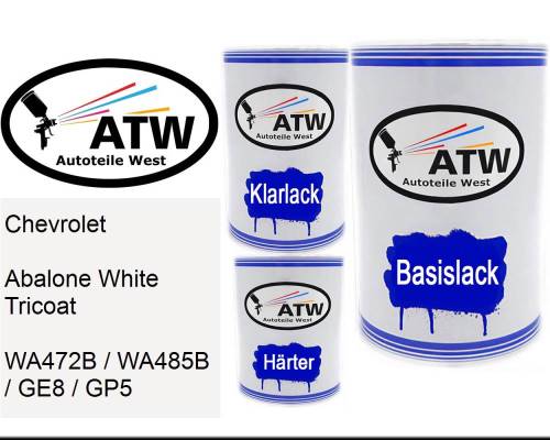 Chevrolet, Abalone White Tricoat, WA472B / WA485B / GE8 / GP5: 500ml Lackdose + 500ml Klarlack + 250ml Härter - Set, von ATW Autoteile West.